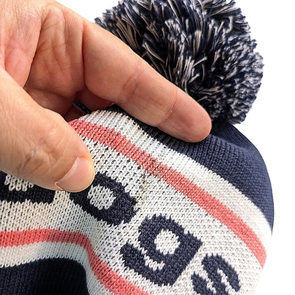 Birddogs Pom Pom Beanie Cap Hat Navy Blue Winter Ribbed Foldover Snow Ski - Picture 6 of 9